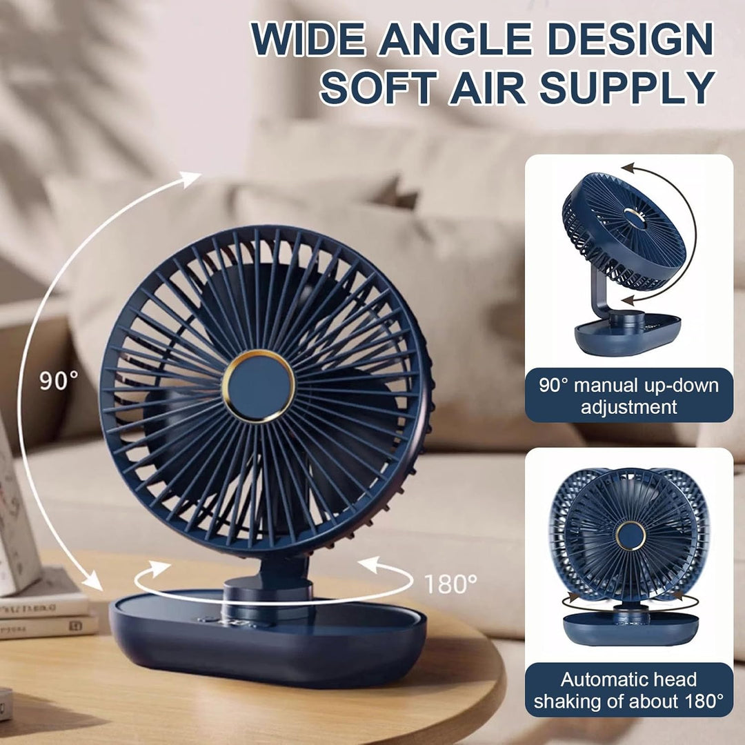 Mini Ventilator Oszillierend Ultra Leise,4000mAh Akku Mini Tischventilator,5 Geschwindigkeiten USB T