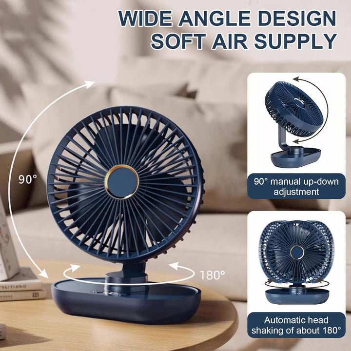 Mini Ventilator Oszillierend Ultra Leise,4000mAh Akku Mini Tischventilator,5 Geschwindigkeiten USB T