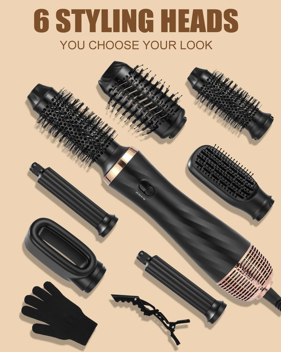 Hairstyler 6 in 1 Air Styler Set Mit 1000W Haartrockner, Rundbürstenföhn, Airflow Lockenstab Automat