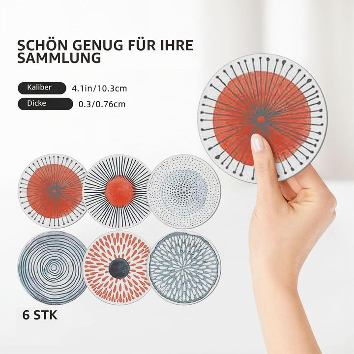 Untersetzer Gläser, Keramik untersetzer 6er Set, Saugfähig Kork Keramik Glasuntersetzer mit Halter f
