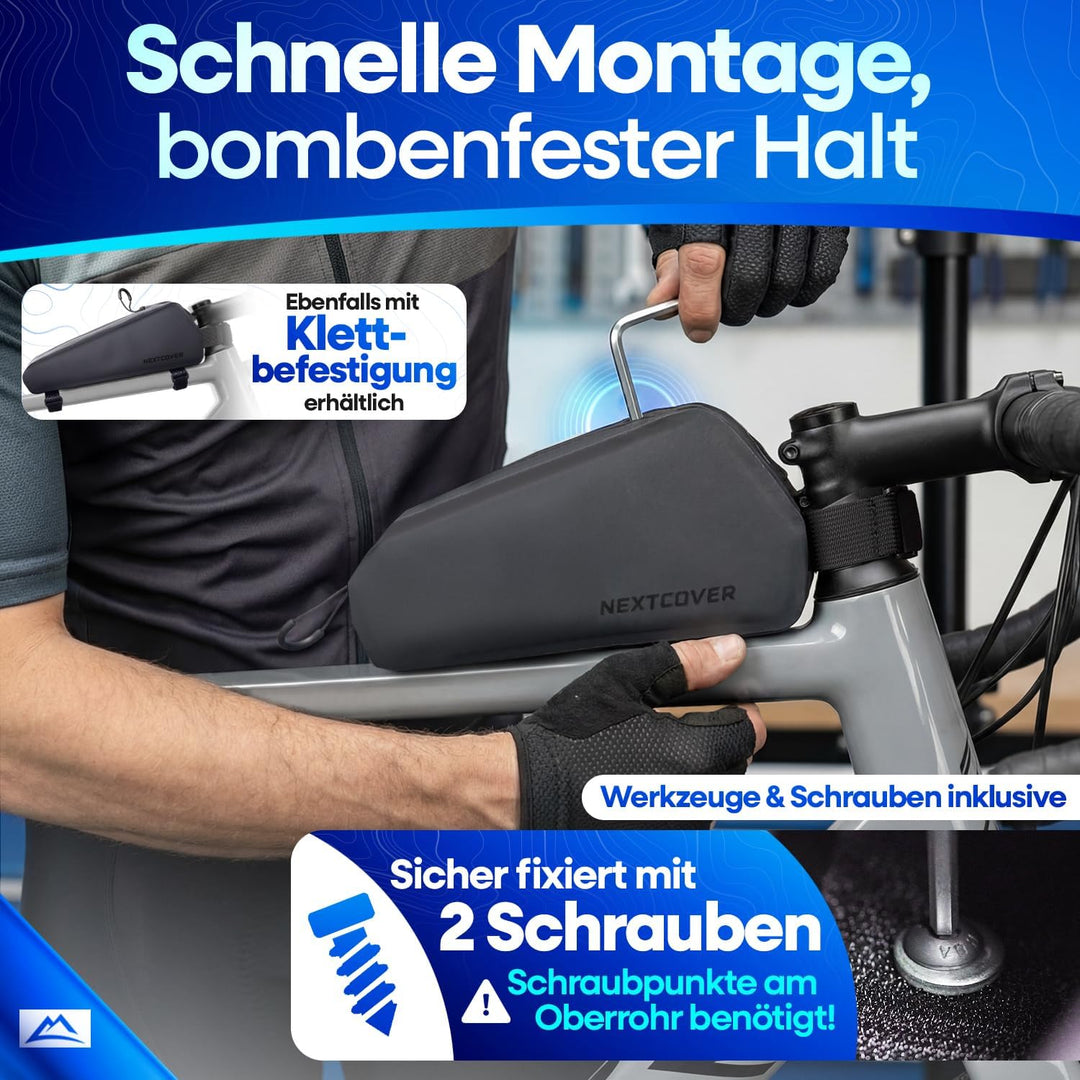 Nextcover® Bikepacking Oberrohrtasche Schraubbar I 100% Wasserdicht Dank AquaShield-TPU I Kompakte R