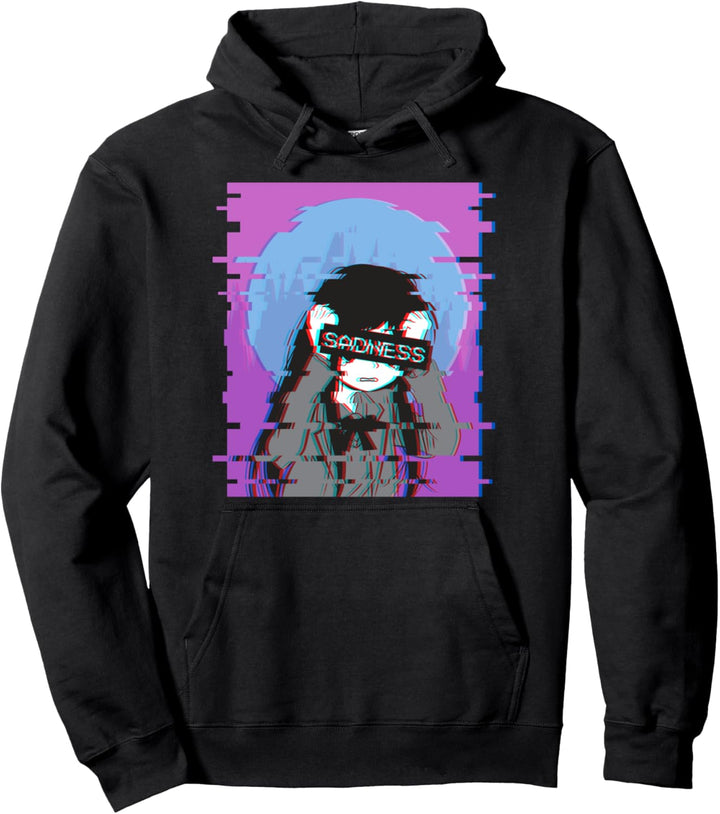 Sad Anime Girl - Japanese Aesthetic Vaporwave Anime Otaku Pullover Hoodie