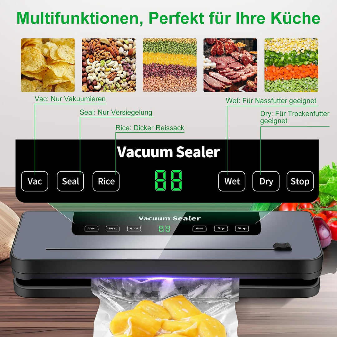 Vakuumiergerät, 7 in 1 Vakuumierer für Lebensmittel mit 50 Vakuumierbeutel, Vakuumiergerät Profi mit