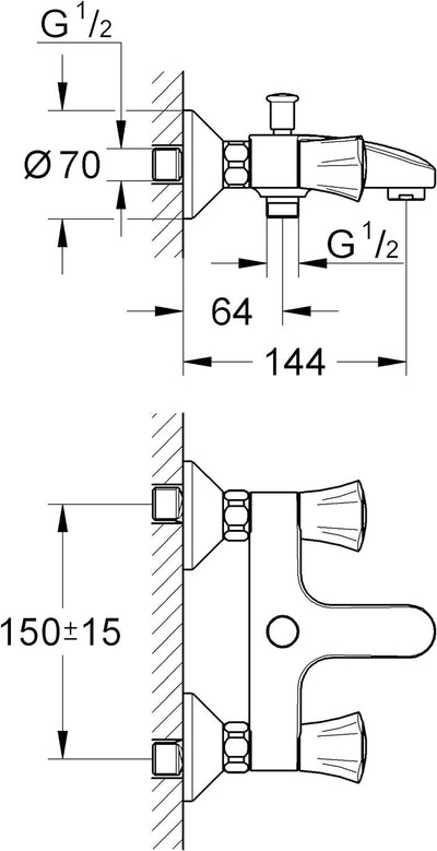 GROHE Wannenbatterie Costa DN 15, chrom 25450001 ohne Brausegarnitur, ohne Brausegarnitur