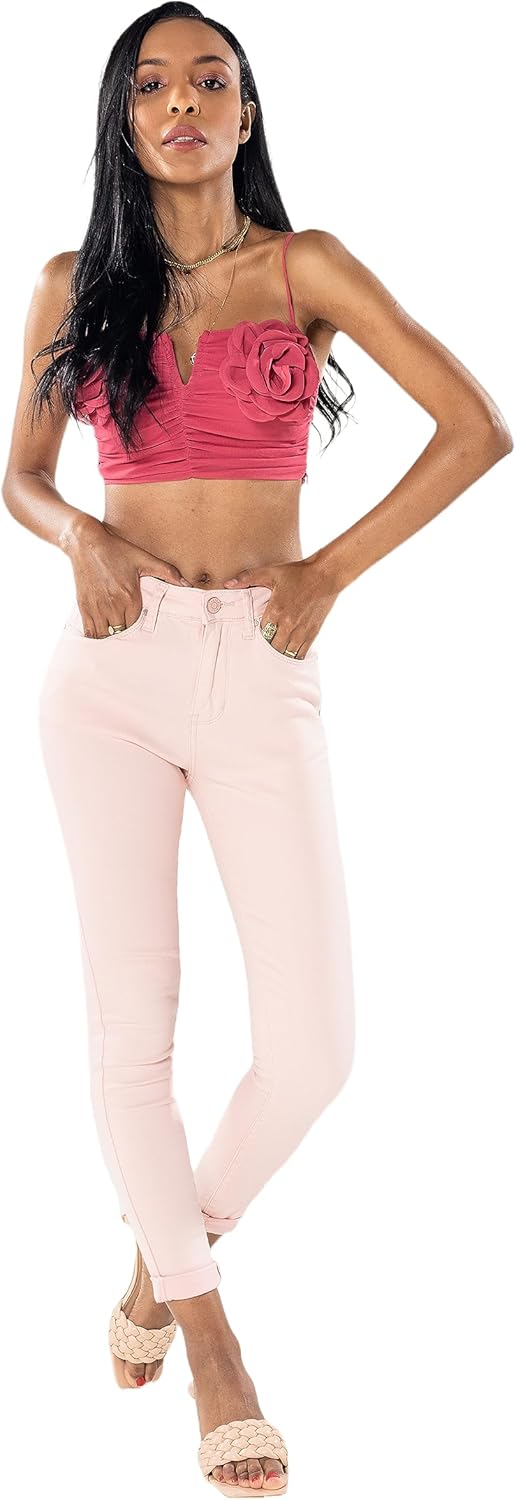 Nina Carter P109 Damen Skinny Fit Jeans High Waist Slim Hose Figurbetonte Stretch Jeanshose M Slim B