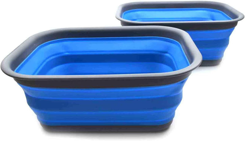 SAMMART Set of 2 Collapsible Tub (Grau/Blau, 2) Grau/Blau 2, Grau/Blau 2