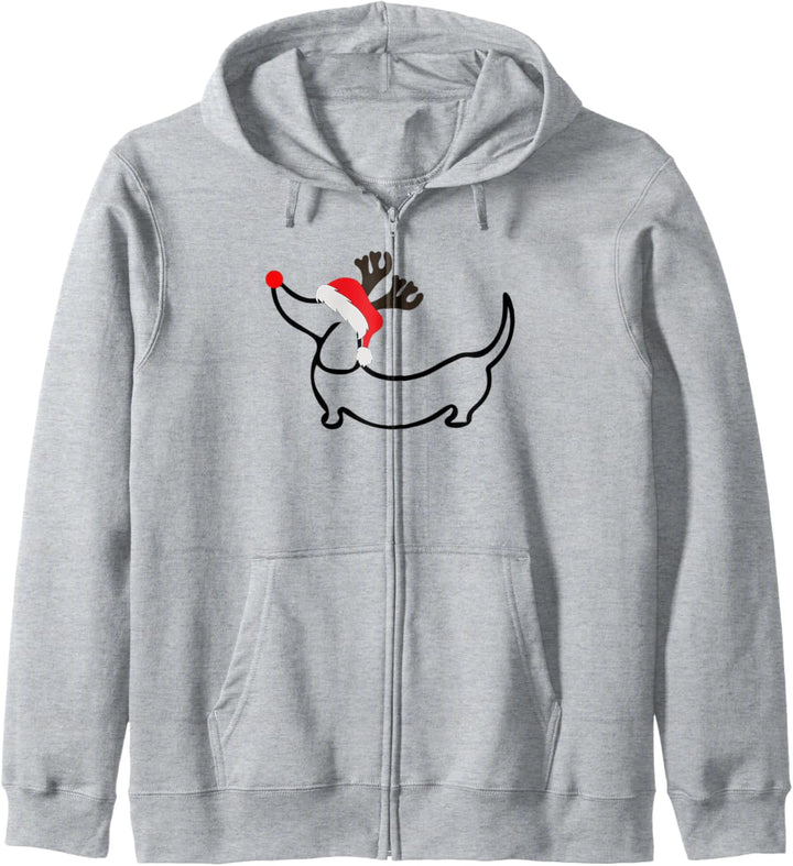 Weihnachtsdackel Rentier in Nikolausmütze Kapuzenjacke