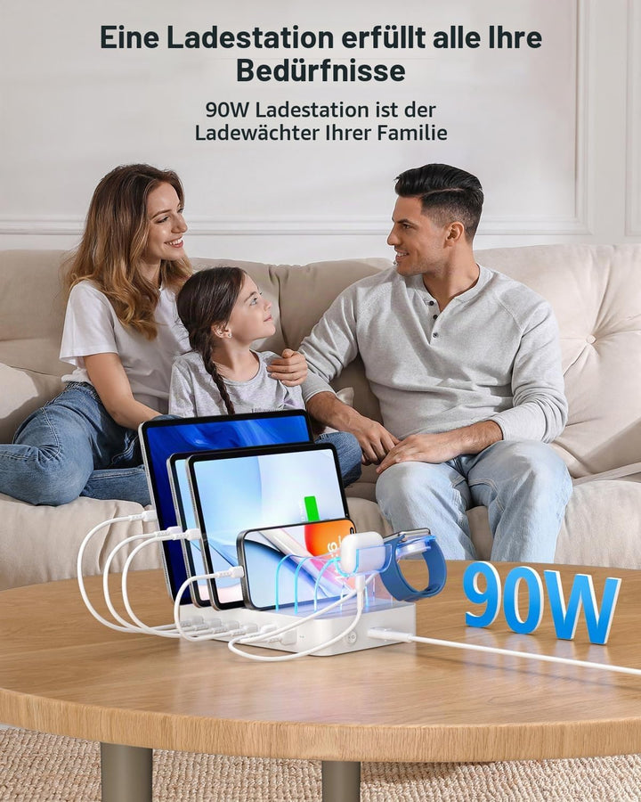 SooPii Premium 90W 6-Port USB C Ladestation für mehrere Geräte,Weiss Weiss 90W, Weiss 90W