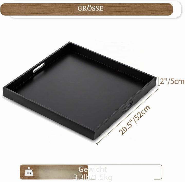 Hanobe Tablett Gross Schwarz Serviertablett Holztablett Deko mit Griff 52cm | Modern Glossy Quadrati