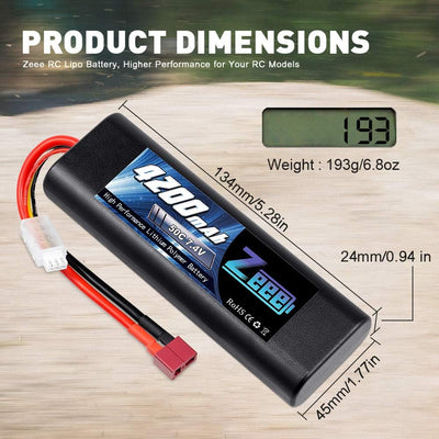 Zeee 2S Lipo Akku 7,4V 50C 4200mAh RC Akku mit Deans T Stecker für RC Car RC Truck RC Hobby(2 Packun