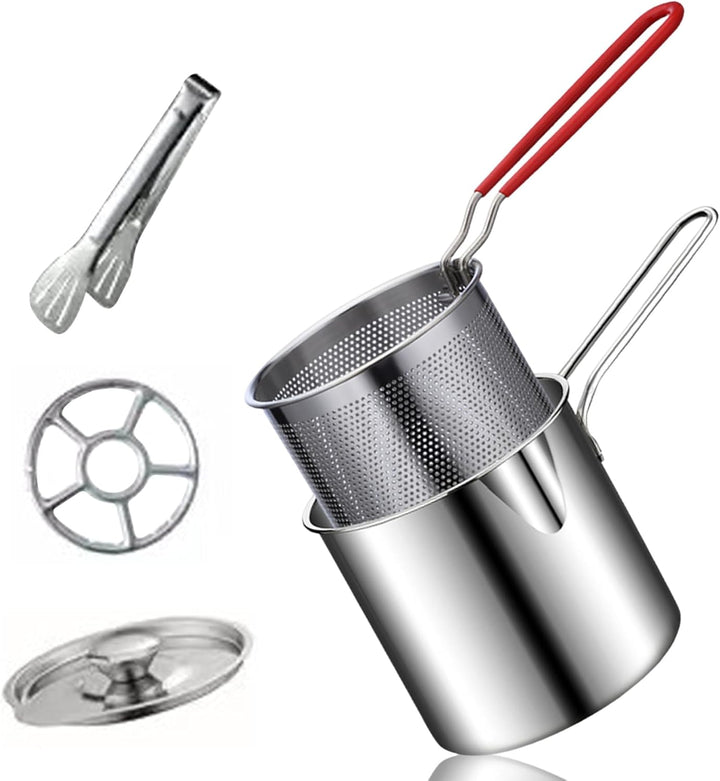 Mini Fryer Frittyer, Edelstahl Fritteuchsen Topf mit Anti Scenen Griff, Fritteuchsenpfanne mit Korb,