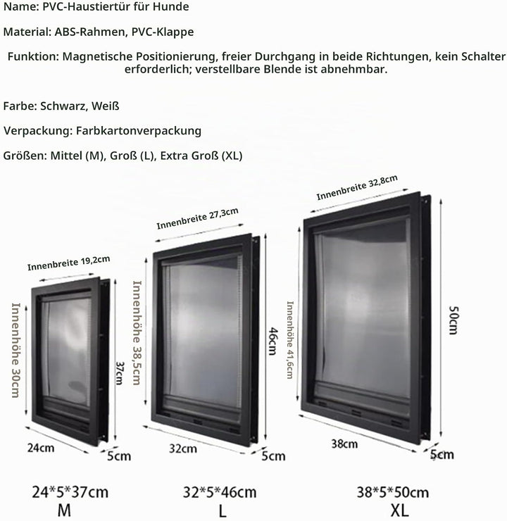 Magnetische Haustiertür für Grosse Hunde, Zwei-Wege-Eingang, Einfache Installation, Schwarz