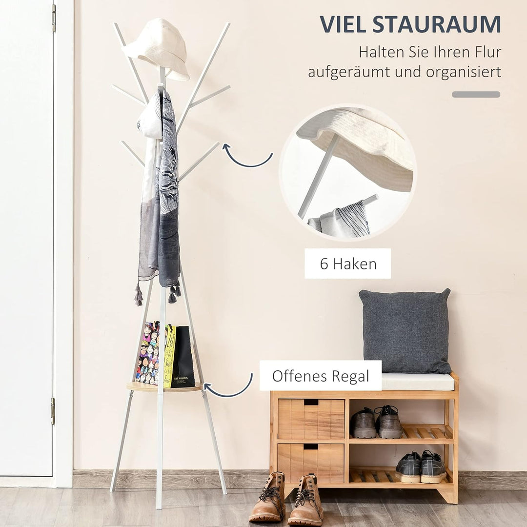 HOMCOM Garderobenständer Kleiderständer mit Ablage und 8 Haken Jackenständer Moderner Garderobe für