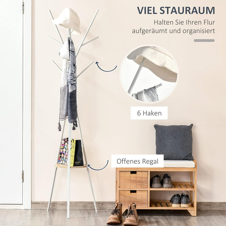 HOMCOM Garderobenständer Kleiderständer mit Ablage und 8 Haken Jackenständer Moderner Garderobe für