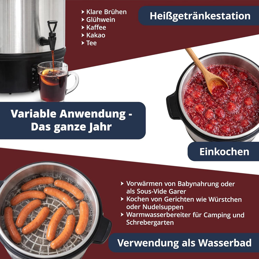 Stagecaptain GWK-27A Glühweinkocher - Einkochautomat mit 27 Liter - 2000 Watt - Gebürsteter Edelstah