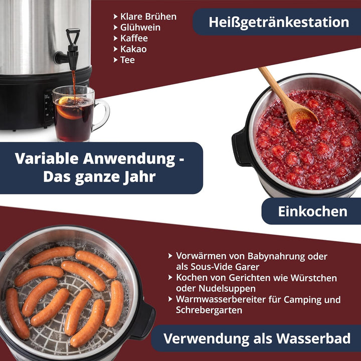 Stagecaptain GWK-27A Glühweinkocher - Einkochautomat mit 27 Liter - 2000 Watt - Gebürsteter Edelstah