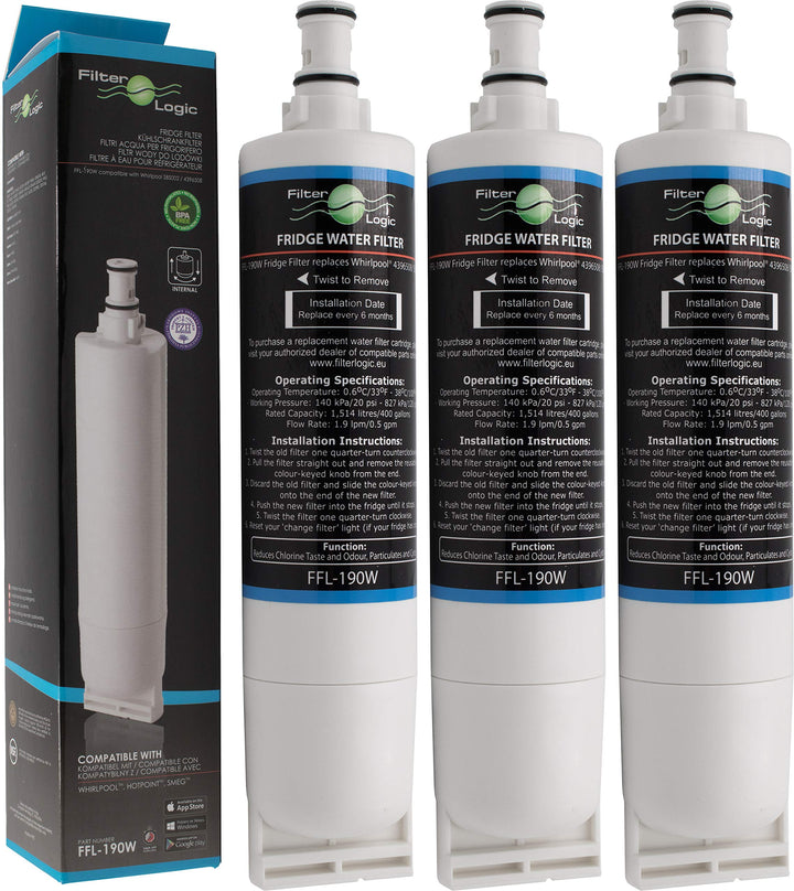 FilterLogic FFL-190W | 3x Wasserfilter kompatibel mit Bauknecht SBS103, 484000008723 - SBS003, 48128