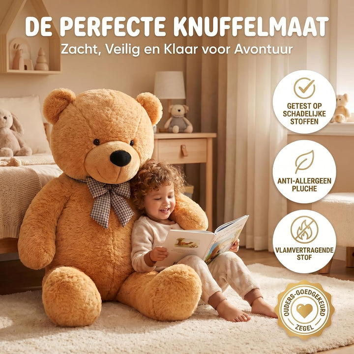 Feluna Riesen Teddybär XXL Kuschelbär 120 cm gross Plüschbär - Original Teddy Bär mit Schleife Hellb