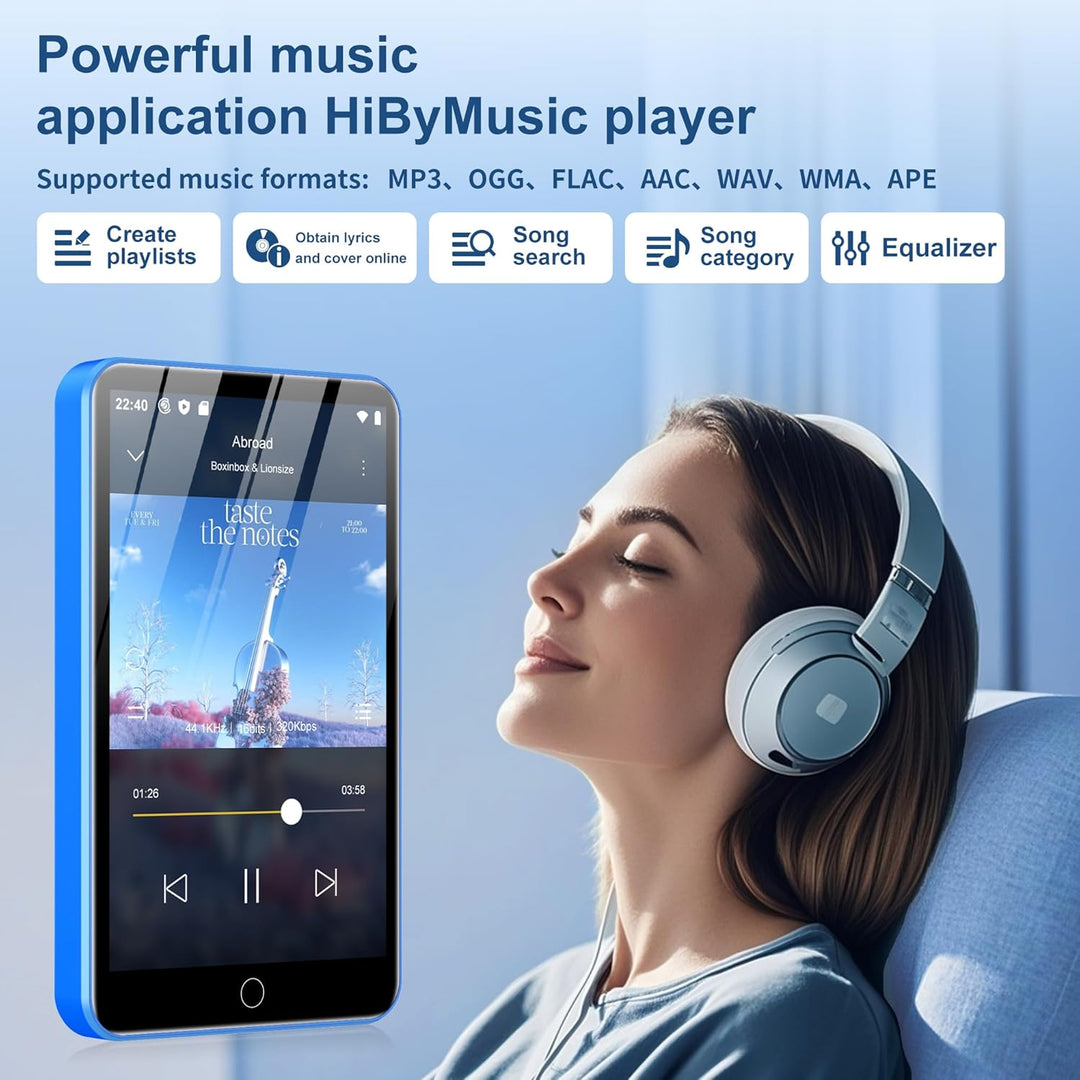 MP3 Player Spotify, 80 GB MP3 Player mit Bluetooth und WiFi, 4-Zoll-Touchscreen, MP4 Player Android,