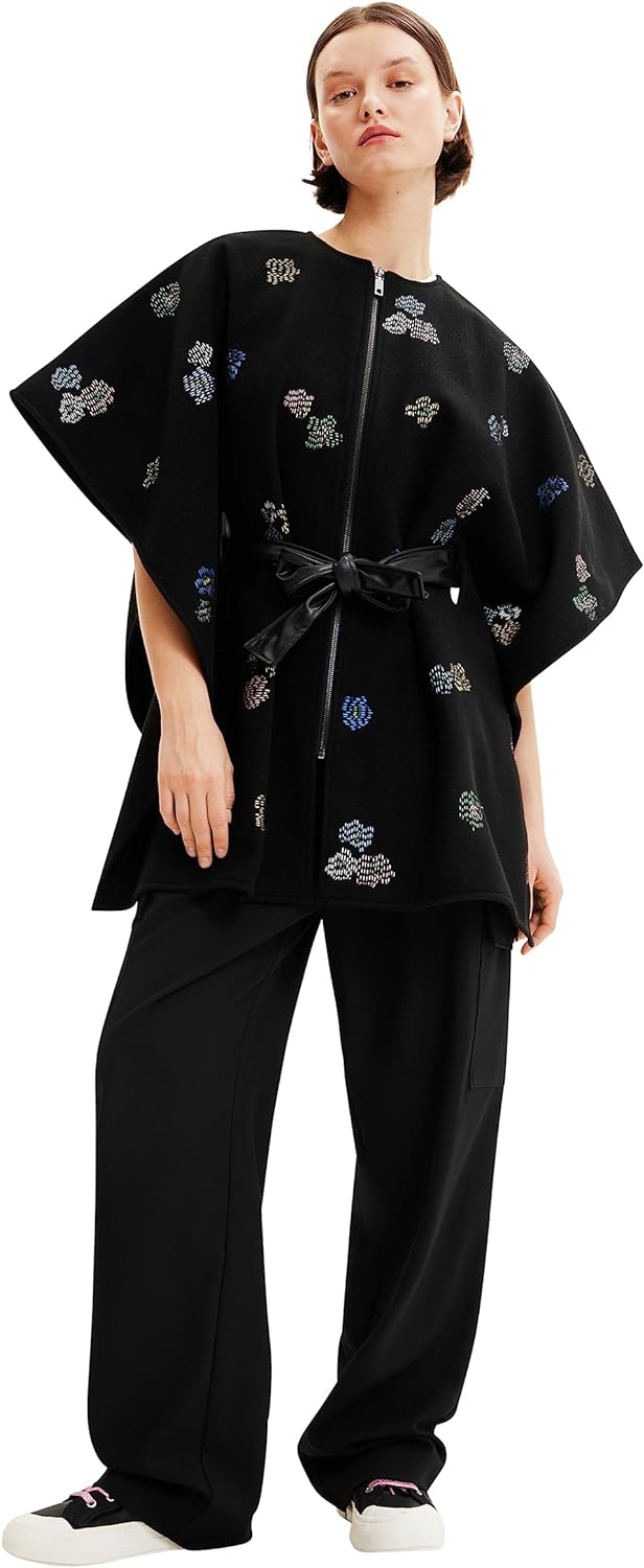 Desigual Women's Poncho_THREADFLOR Milan, Black, One Size