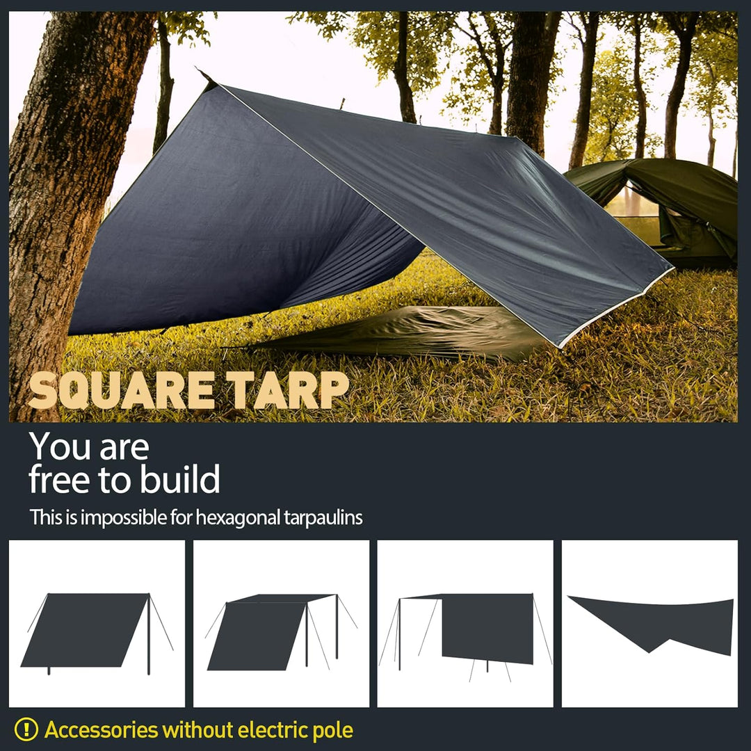 Tarp 3x3/3x5M Wasserdicht, Ultraleicht Camping Zeltplane, Anti-UV Sonnen Regen Schutz Schnee, mit Ös