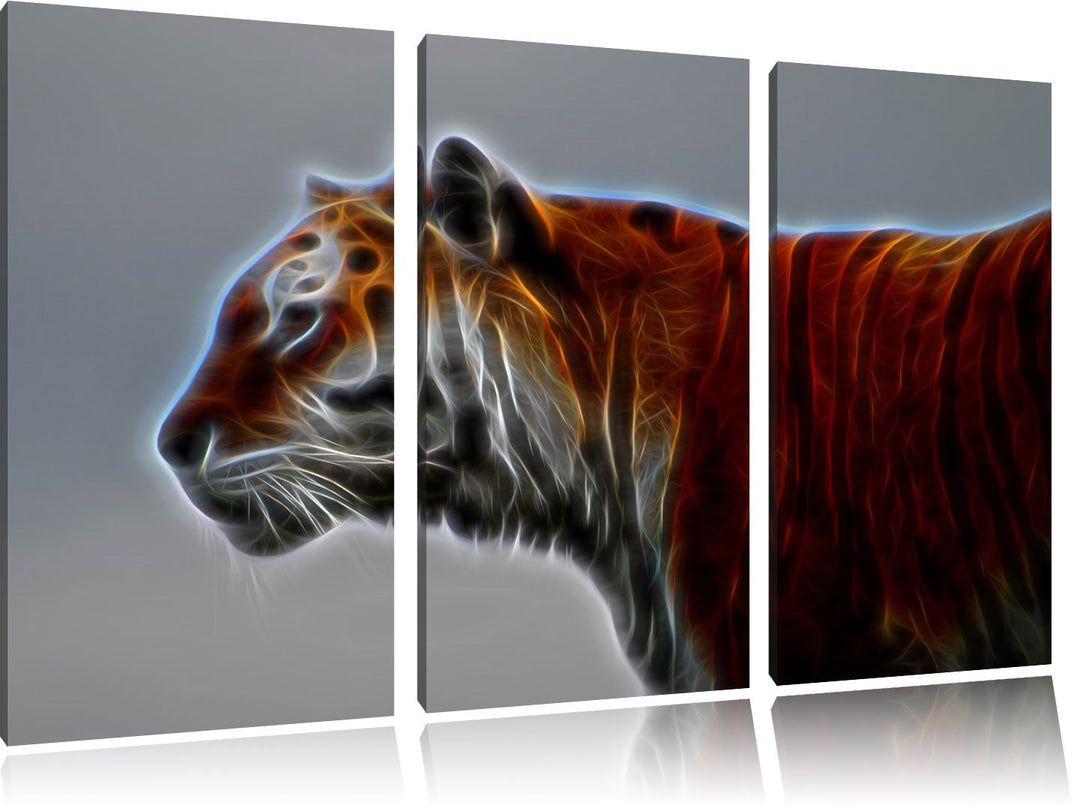 schöner Tiger vor weissem Hintergrund NewArt 3-Teiler Leinwandbild 120x80 Bild auf Leinwand, XXL rie