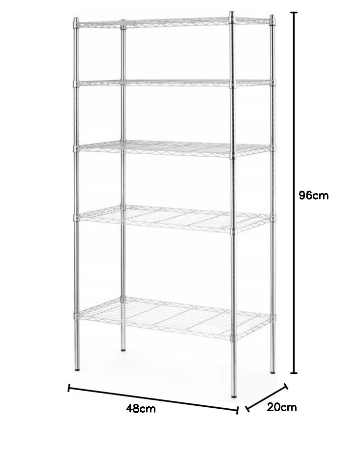 HENDI Regalsystem, 5 Böden, mit höhenverstellbaren Füssen, Max. 80kg pro Boden, Verchromt, 910x455x(
