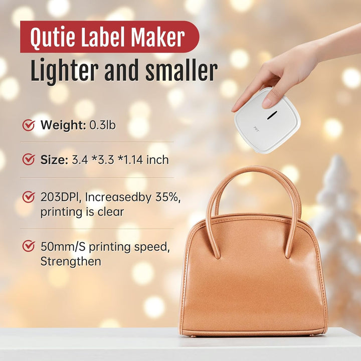 prt Qutie Bluetooth Beschriftungsgerät Selbstklebend, Tragbarer Mini Etikettiergerät, USB Aufladen E