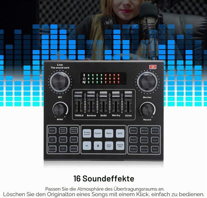 V9 Bluetooth Soundkarte, Stereo Audio Mixer, Externe Sound Mixer, Universal Broadcast Voice Changer,