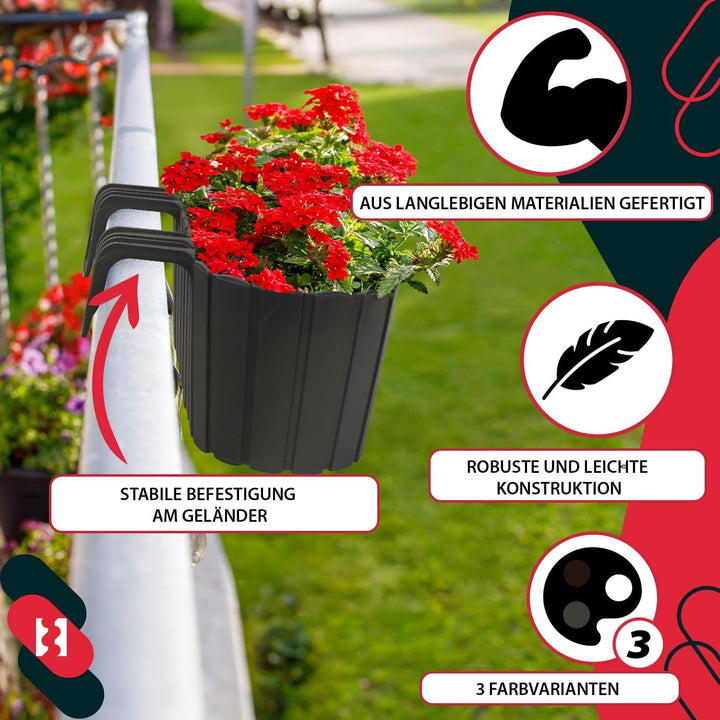 KOTARBAU® 4er Set Blumenkasten für Balkon - 40 x 15 x 15 cm - Blumenkasten für Balkongeländer - Balk