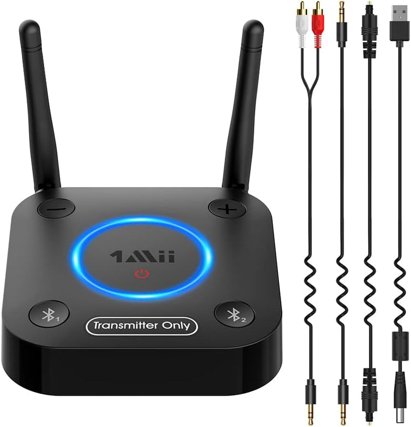 1Mii Bluetooth Transmitter TV, Grosse Reichweite Bluetooth Audio Sender mit Dual Antenna, aptX Low L