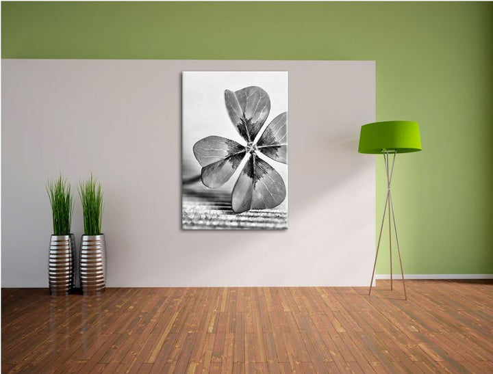 Pixxprint Glücks Kleeblatt mit 4 Blättern als Leinwandbild/Grösse: 100x70 / Wandbild/Kunstdruck/fert