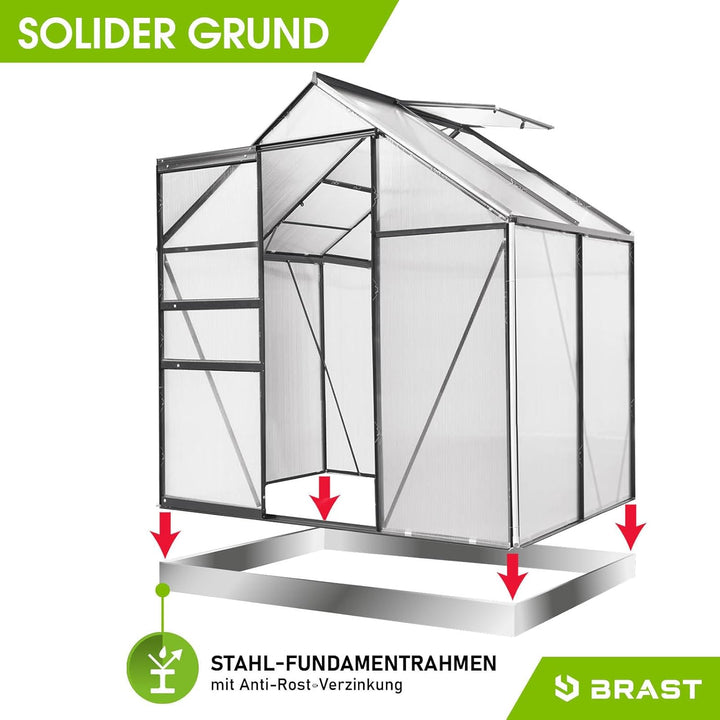 BRAST® Gewächshaus Aluminium mit Fundament rostfrei 40 Modelle 130x190x195cm - 490x250x235cm 6mm Pla