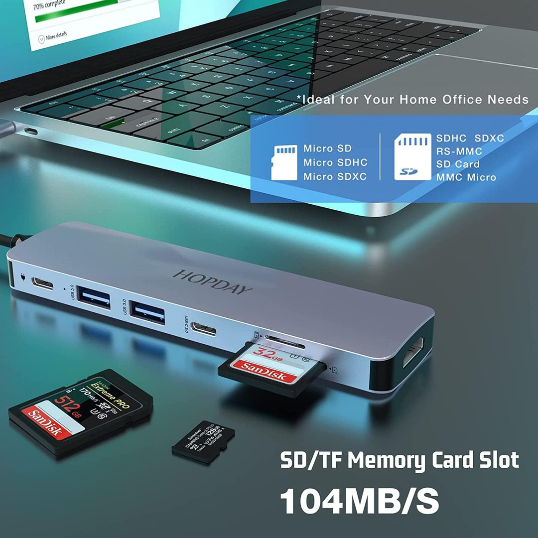 Hub USB C (7-in-1), USB C Adapter, Dual-Monitor mit 4K HDMI, 5 Gbit/s, USB 3.0 A&C Datenanschlüsse,
