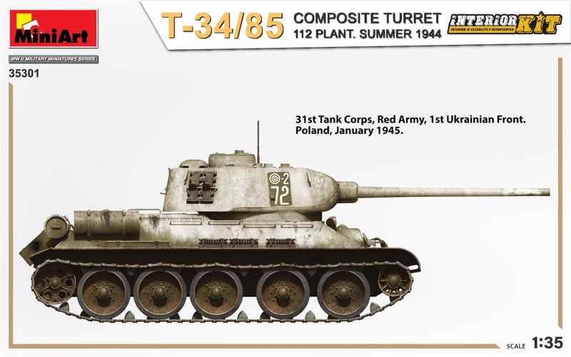 Mini Art 35301 1:35 T-34/85 Comp.Turm 112 Som.1944 Int. - originalgetreue Nachbildung, Modellbau, Pl