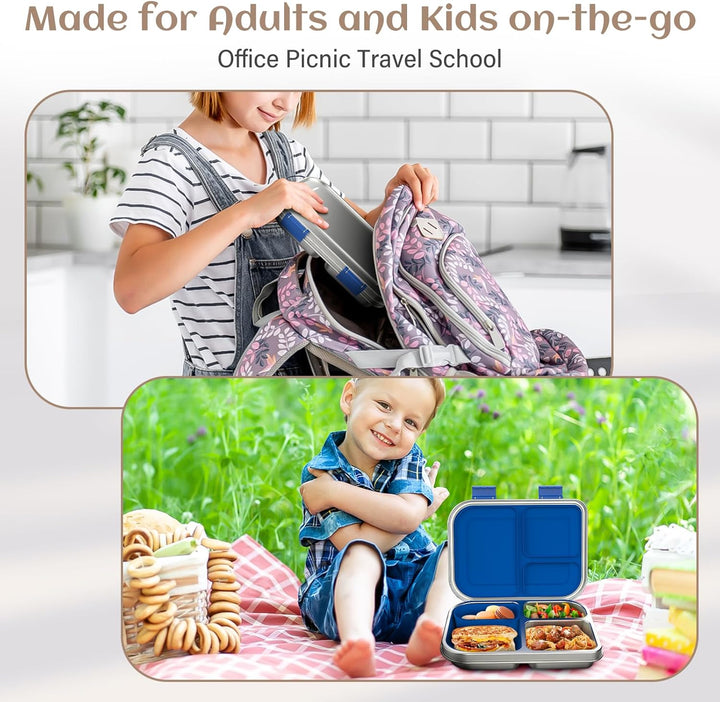 VITONIS Edelstahl Brotdose Lunchbox Kinder, Metal Bento Lunch Box Auslaufsicher,3 Fächern mit Siliko