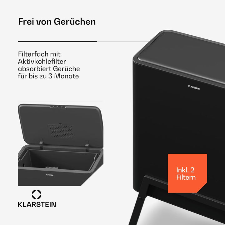 Klarstein Yuma Mülleimer - 30L Abfalleimer mit Geruchsfilter, Druckknopf, Herausnehmbarer Inneneimer