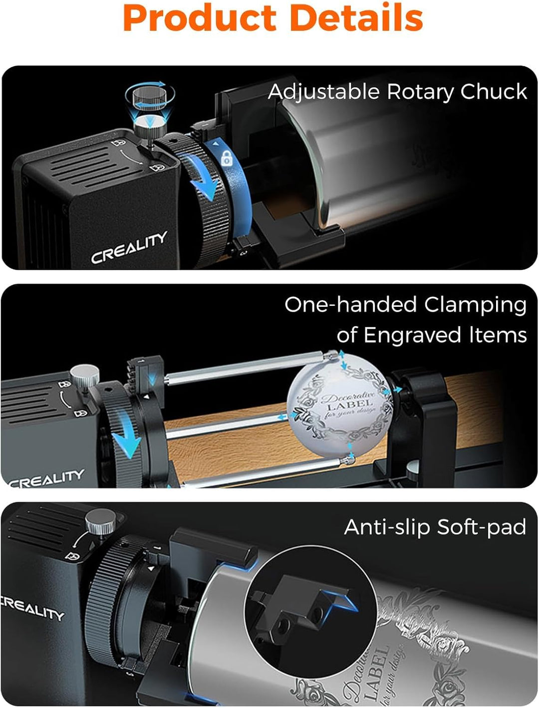 Creality Rotary Roller Pro Kit – Laser-Rotationswalzen für Falcon A1 Lasergravierer mit Erhöhungen,