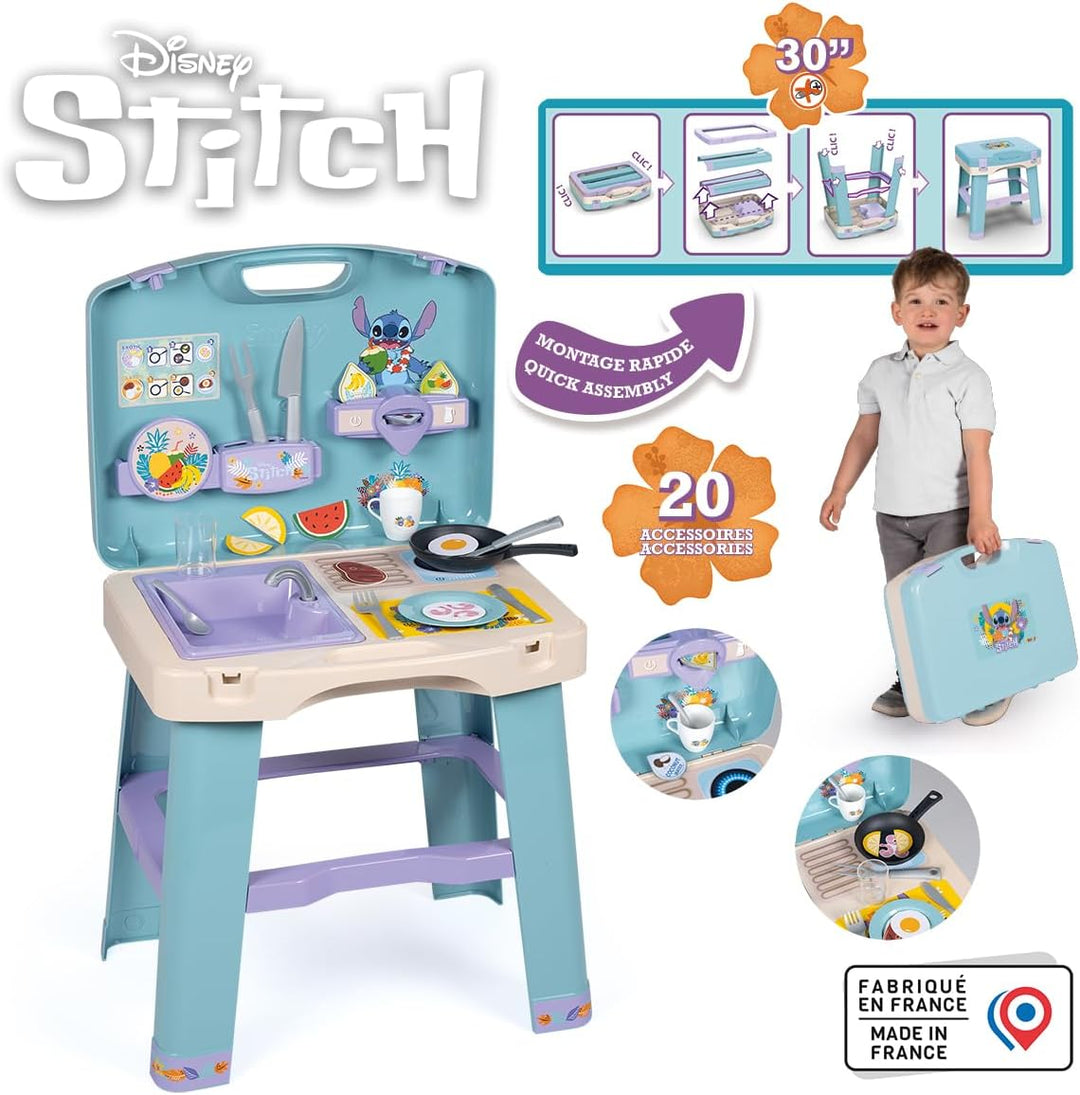 Smoby – Stitch Spielküchen-Koffer – Mobile Mitnehm-Kinderküche zum Aufklappen mit 20 Zubehörteilen –