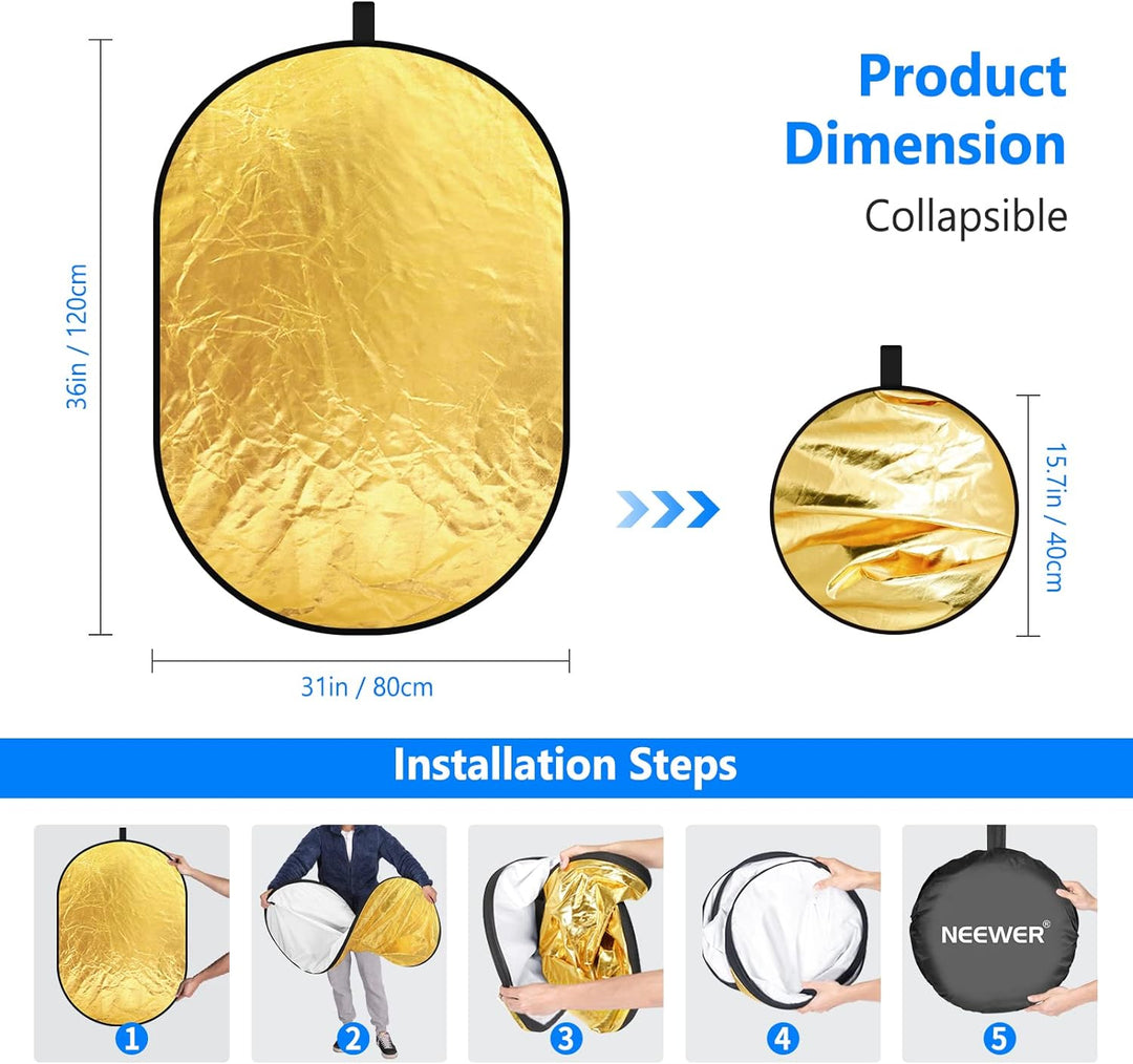 Neewer 5-in-1 Professional Faltbarer Multi Scheiben Oval Licht-Reflektor (80x120 cm (31x47 Zoll)) du