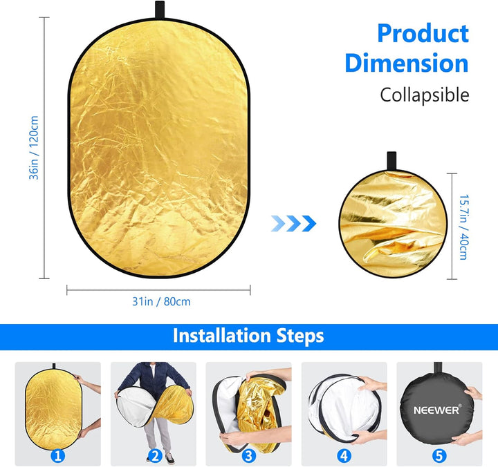 Neewer 5-in-1 Professional Faltbarer Multi Scheiben Oval Licht-Reflektor (80x120 cm (31x47 Zoll)) du