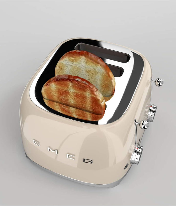 Smeg, 4x4 TSF03CREU -Toaster, 4 Schlitze für 4 Scheiben, 6 Vergoldungsniveaus, Heizfunktion, Abtau-
