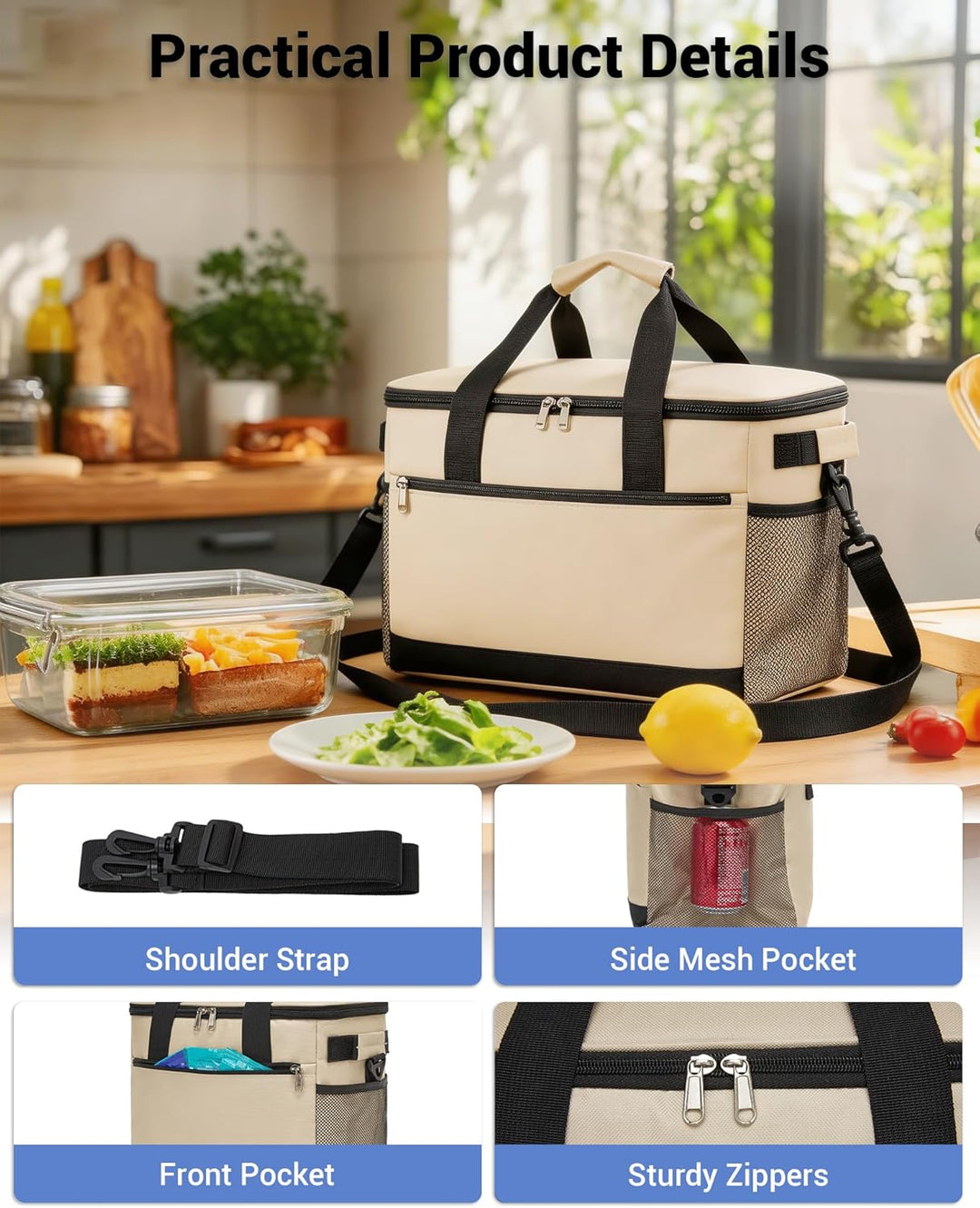 KONO Kühltasche 20L, Grosse Isolierte Lunchtasche Faltbar, Tragbare Thermotasche mit Verstellbarem S