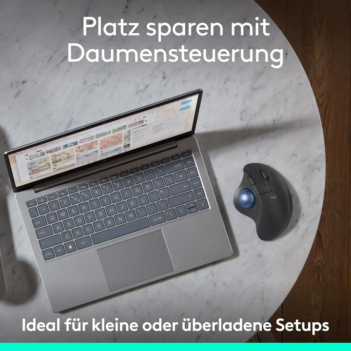 Logitech ERGO M575S kabellose Trackball-Maus, kabellose ergonomische Maus mit Bluetooth und verschlü