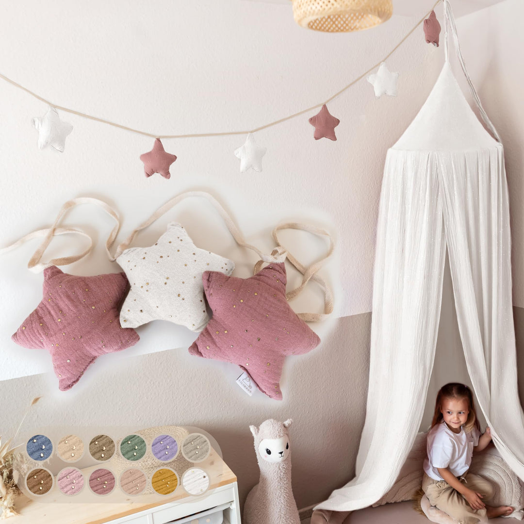 LILIMAUS Sternen Wimpelkette Stoff - Mit Goldapplikation in 12 Farben - Kinderzimmer Deko - 100% Bau