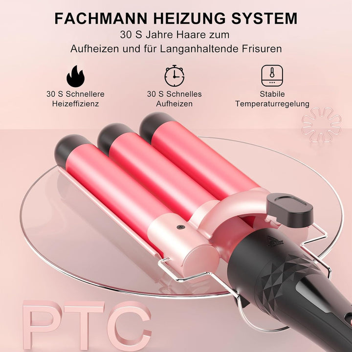 Lockenstäbe Set 5 in 1, MAX-T Lockenstab mit 3 Fässer und Multifunktion Thermal Brush, mit Verschied