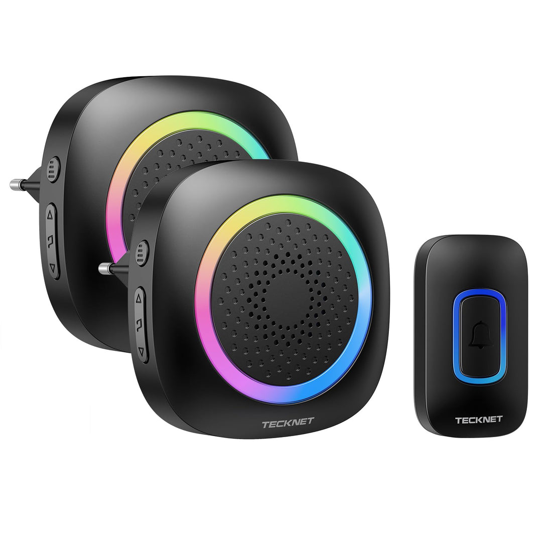 TECKNET Funkklingel, 400M Funk Reichweite Türklingel Set mit RGB Licht, IP66 Aussen Wasserdicht Haus