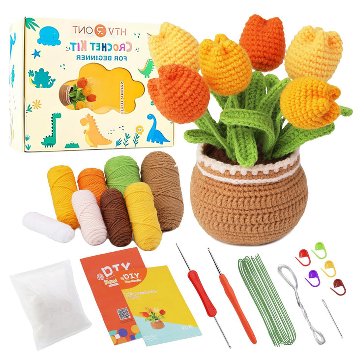 Lonsien Häkelset Kinder Tulpen Häkeln für Anfänger Komplett Amigurumi set Stricken für Anfänger Set
