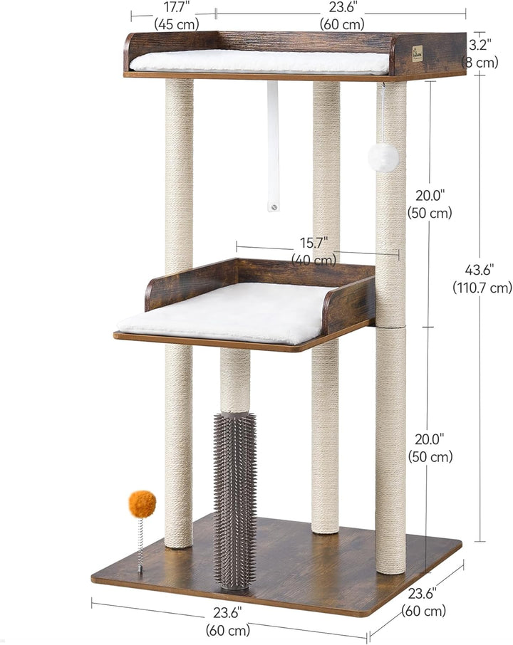 FourFurPets 111cm Katzenbaum, moderner Katzenbaumturm, Katzenturm für grosse Erwachsene Hauskatzen,
