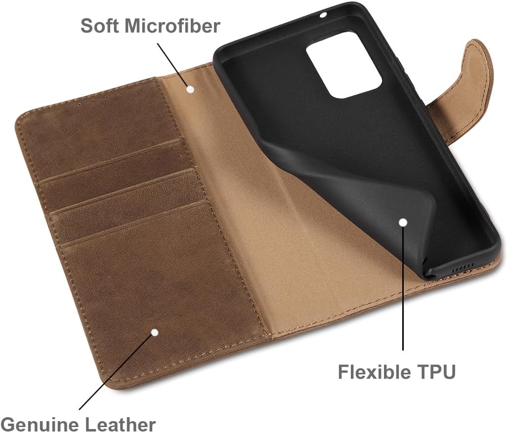 LENSUN Lederhülle für Samsung Galaxy A53, Echtleder Hülle [Echtes Leder][Stand-Funktion][RFID Schutz